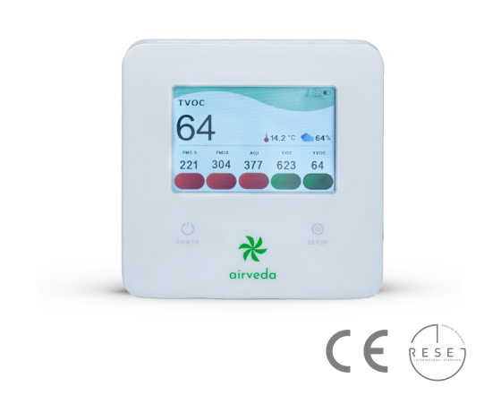 RESET certified Airveda PM2.5, PM10, CO2, TVOC, Temp, Humidity Monitor
